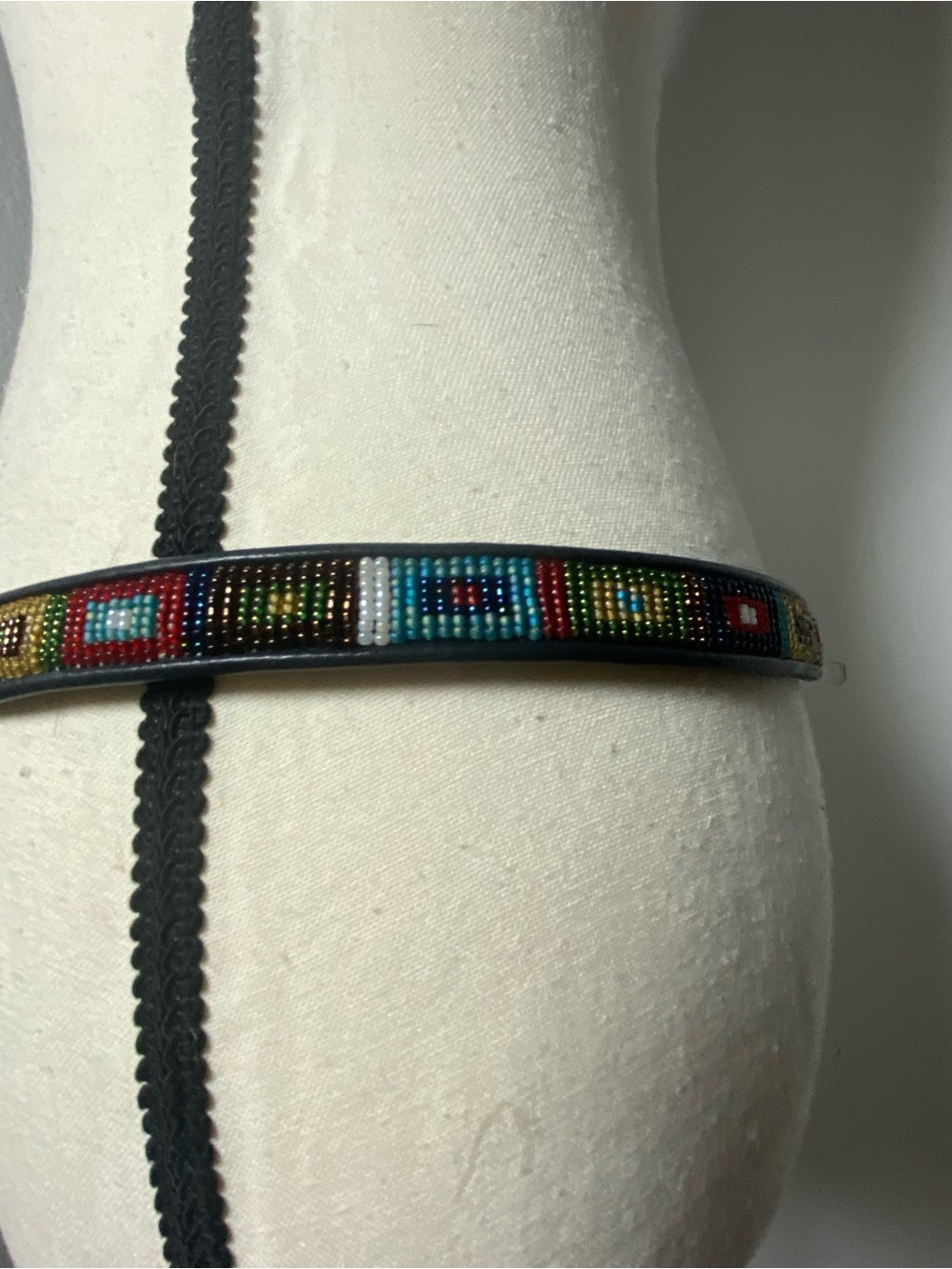 Y2K Brighton Black Leather Multicolor Beaded Skinny Belt Size XL - Picture 6 of 9